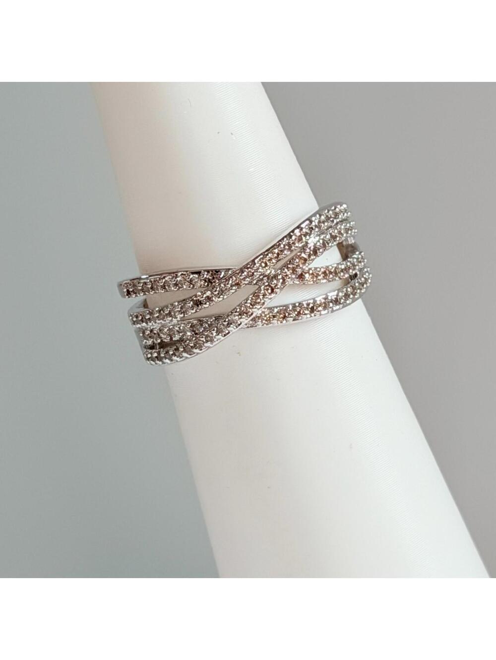 Bomb Party Ring Sz 8 "Waves Of Sparkling Glam" Dark Smokey Topaz on Rhodium